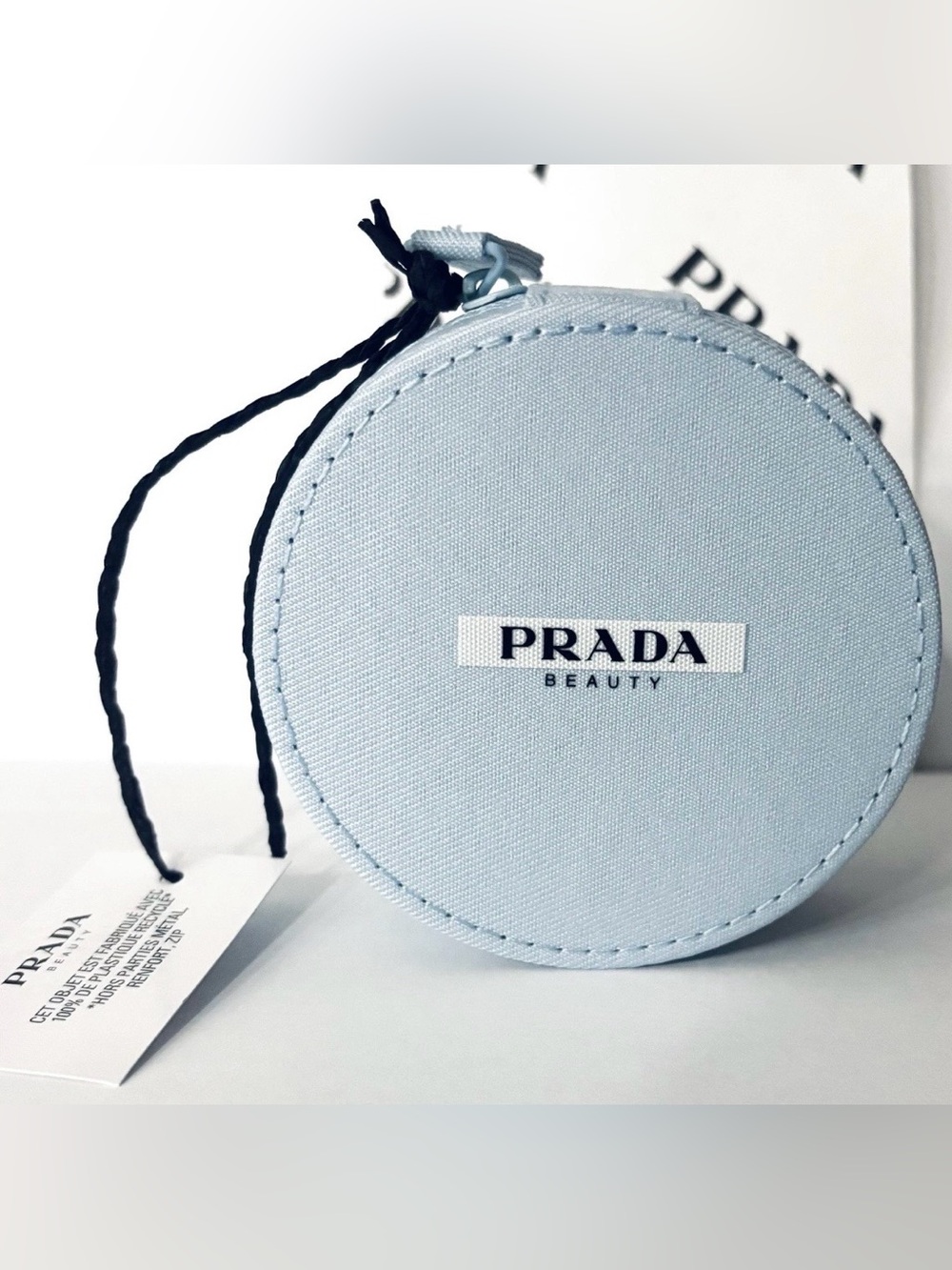 Prada Beauty Blue Round Pouch Jewelry/ Cosmetic Zipper Bag